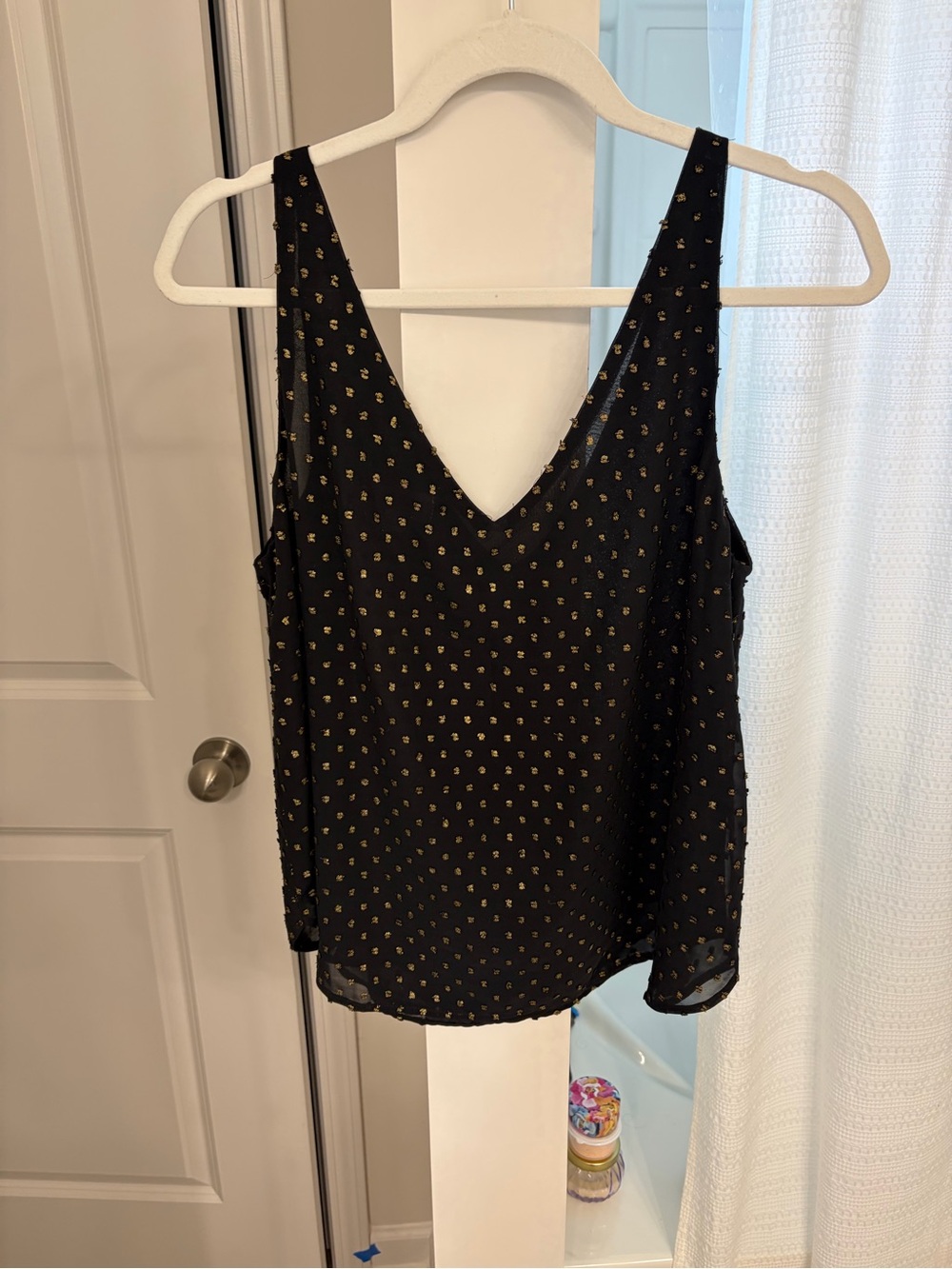 Black V-Neck Polka Dot Women's Tank Top